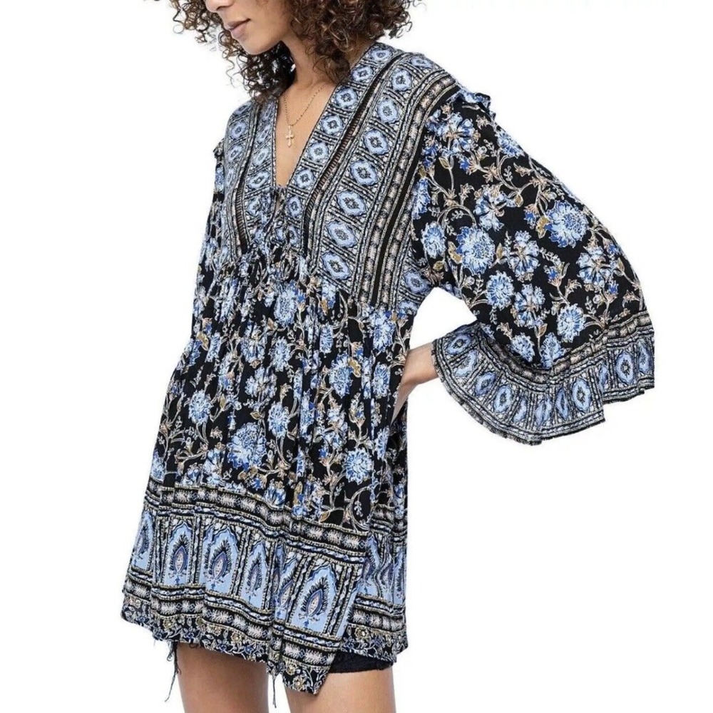 Free People Women's Moonlight Dance‎ Tunic Top Dress M Floral Paisley Bohemian